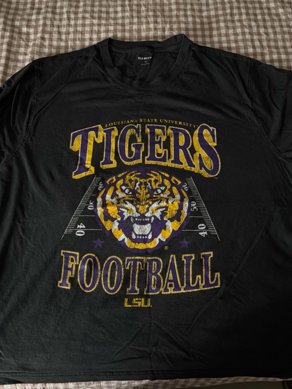 Old Navy Black LSU Tigers Football Graphic Tee with Purple and Gold Print
